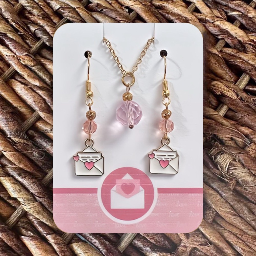 New Handmade Gold-Tone “Love Letter” Necklace (24”) and Earrings Set